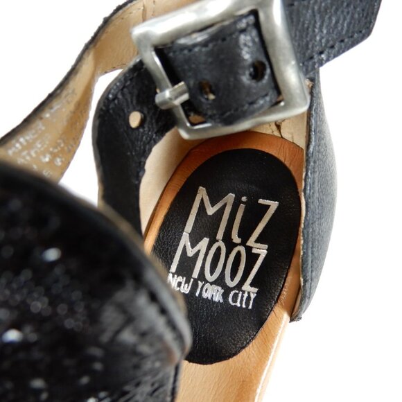 Miz Mooz Corra SANDALS Size 38 7.5 8 Peep Toe Black Embroidered Leather NEW - Picture 12 of 14